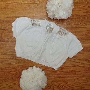 White lace yolk cap sleeve bolero cropped cardigan kids size XL